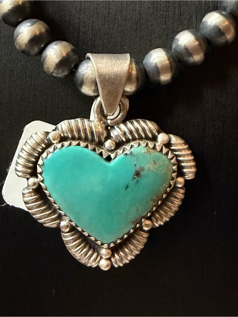 Pilot Mountain Turquoise Heart Pendant - Sterling Silver Beaded Women’s Jewelry